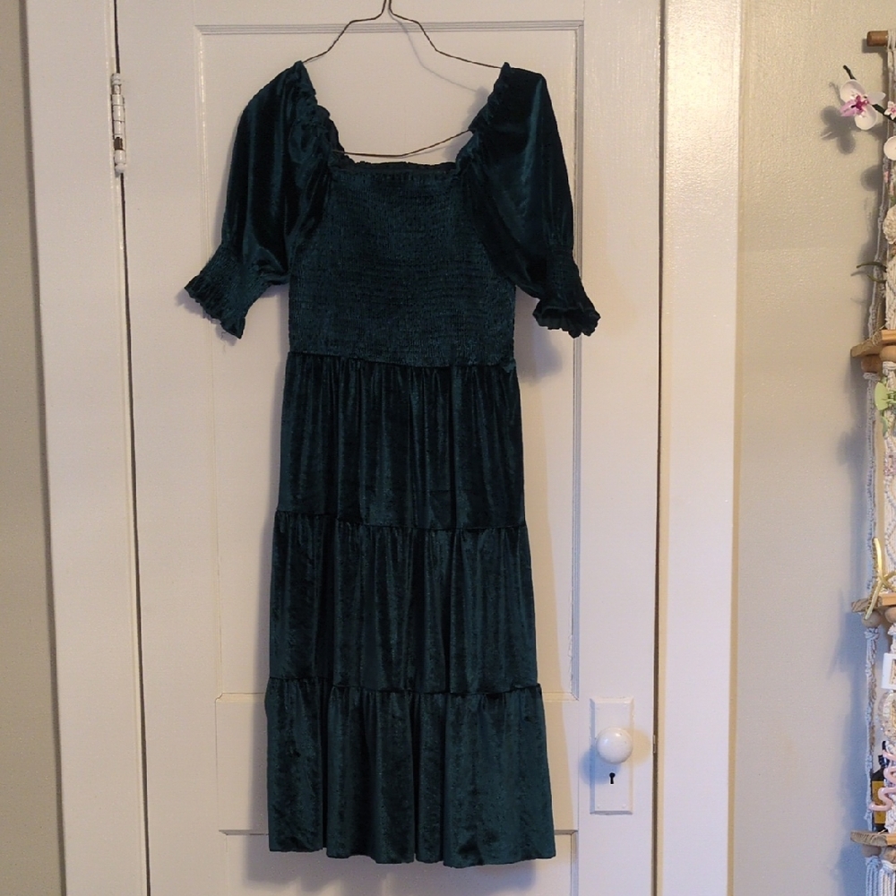 Elegant Teal Velvet Dress Tiered Size Small